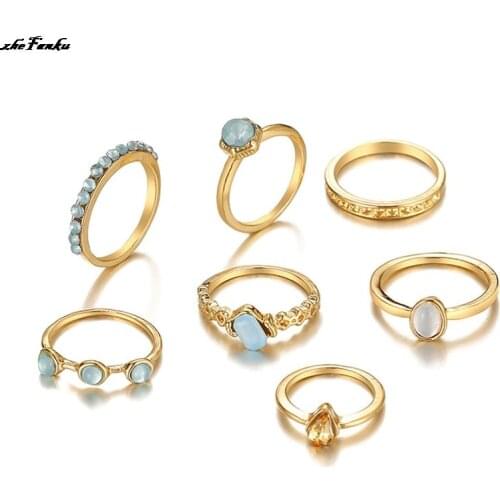 1 Set Womens Knuckle Ring Set Opal Joint Stackable Middle Finger Ring Bohemian Vintage Jewelry