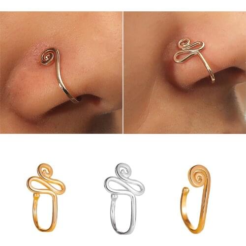 Original Copper Wire Spiral Fake Piercing Nose Ring 2021 Punk Gold Silver Color Clip Nose Ring Also Can Be Ear Clip Cuff Bijoux