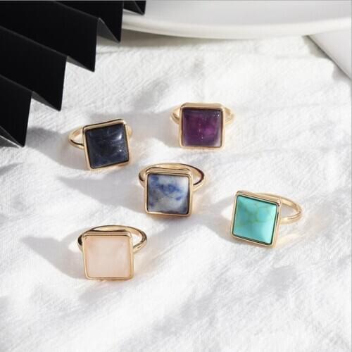 14mm Square Pink Purple Natural Stone Rings Gold Color Kallaite Ring For women Hand Jewelry
