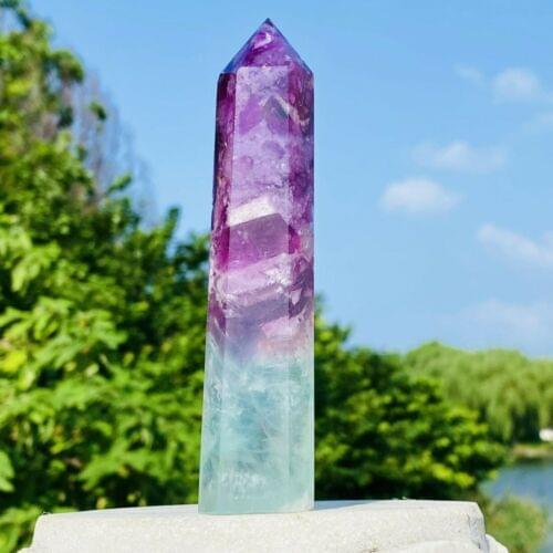180+G Natural Fluorite Obelisk Quartz Crystal Healing Reiki Wand Tower Point,Fluorite pattern is different, random send