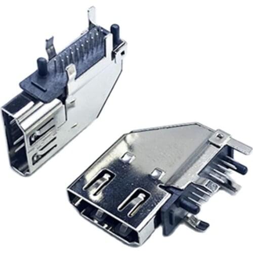 20PCS HDMI Side plug connector 2-rows 19pin DIP type Shell positioning foot Cèmiàn chārù 5/5000 Side insertion socket