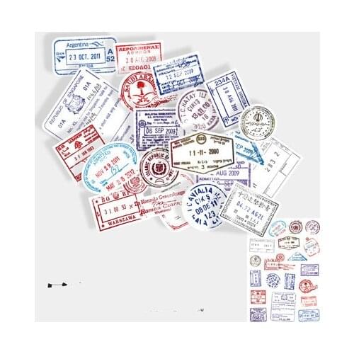 20pcs Visa Postmark Luggage Sticker Personality Suitcase Sticker Waterproof Guitar Trolley Box Decoration Sticker