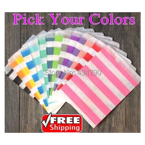 200pcs Pick Your Colors Sailor Stripe Party Paper Favor Bags,Personalized Holiday Kids Snack Popcorn Candy Treat Gift Bag Bulk