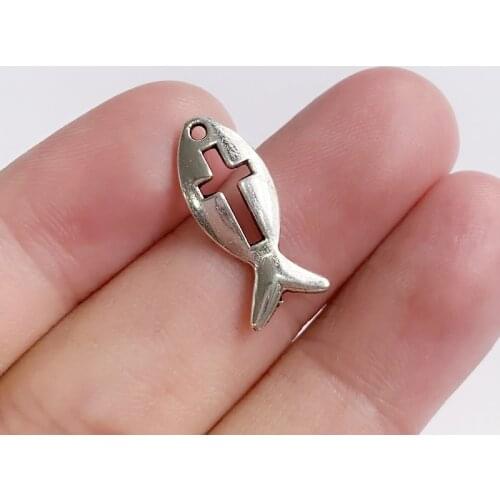 60pcs Jesus Fish Cross Charms Tibetan Silver Color Pendant Aesthetics Accessories DIY Handmade Necklace Jewelry Making Supplies