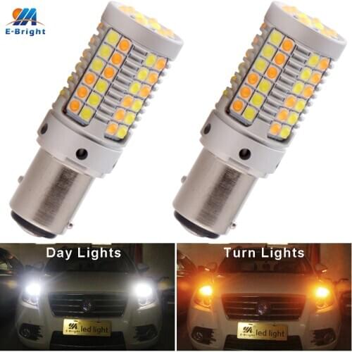 2PCS P21/5W 1157 7528 2357 2057 Switchback Car Bulbs White+Amber Dual Color Daytime Running Lights Turn Signals Vehicle 3030 12V