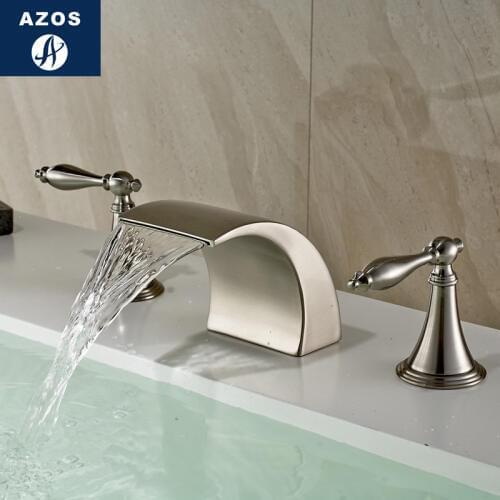 Azos Split FaucetWaterfall Waterfall Brass Nickel Brushed Cold and Hot Switch Shower Room Basin Hotel Double Handle Three Holes