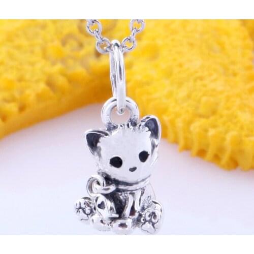 Bewill S925 Sterling Silver Sweetheart Cat Charm Sweet Cat Pendant DIY Bracelet Jewelry