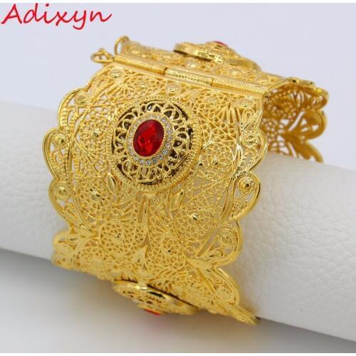 Adixyn 72MM Big Bangle Women Gold Color Dubai Style Jewelry Luxury African Wedding Bracelets W/Stone Arab Middle East N13012