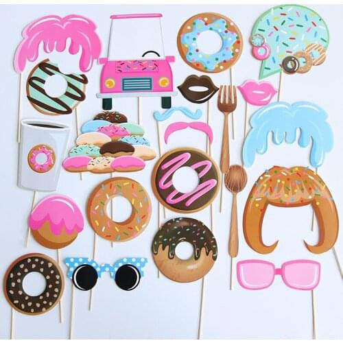 Paper Photo Props Bronzing Unicorn Donuts Wedding Party DIY Halloween Birthday Hand-Held Prom Beard Photo Props Decoration PP00