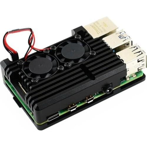 Aluminium Alloy Case for Raspberry Pi 4 Model B Black Armour with Dual Cooling Fans