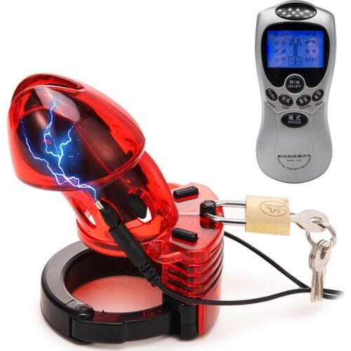 Electric Pulse Shock Chastity Cock Cages for Male Masturbator Erotic Goods Dildo Vibrator Penis Stimulation Belt Lock Sex Toys