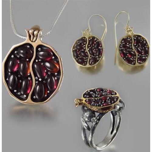 FDLK Romad Vintage Round Red Pomegranate Garnet Earrings For Woman Girl CZ Stone Pendant Drop Earrings Jewelry