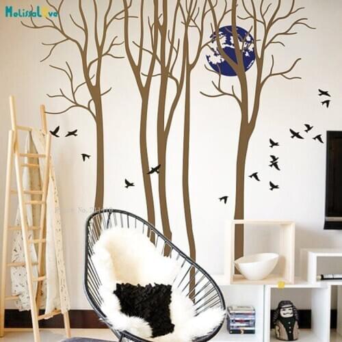 Full Moon Custom Colors Tree Wall Sticker Nursery Home Decor Living Room Nursery With Birds Vinyl Decals Removable YT3615