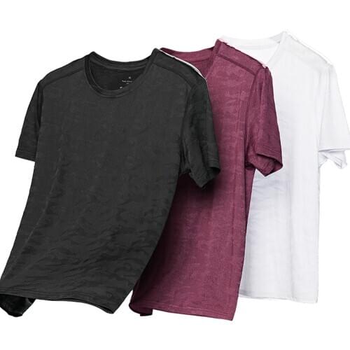 Stretch Fashion T-shirt Male Thin Short Sleeves Four-Sided Elastic Close-Fitting Comfort Cotton T Shirt Solid Color Soft Fabric