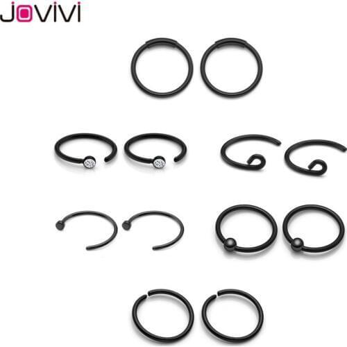 Jovivi Stainless Steel Nose Rings Hoop Nose Studs Cartilage Tragus Daith Septum Ear Helix Eyebrow Lip Ring Captive 20G 12pcs New