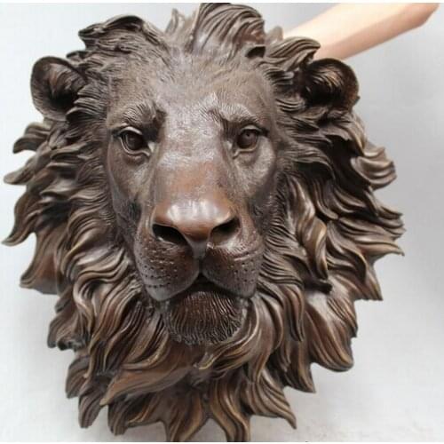 Chinese Pure Bronze HSBC Lions Head Wall Hang Family Decor Art Sculpture Fine wedding Arts Crafts decoration