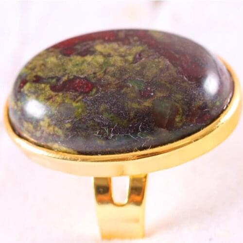 Finger Ring For Woman Men Natural Stone Gem Oval Beaded Ring Red Dragon Blood Stone Ring Adjustable Jewelry Gift 1Pcs Z337