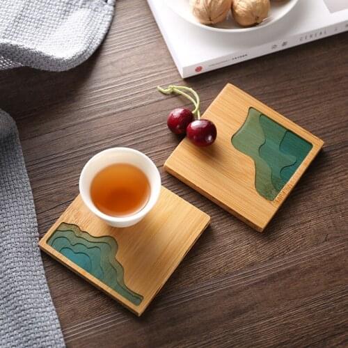 Creative Epoxy Resin Transparent Bamboo Tea Cup Coffee Holder Potholder Ceremony Accessories Supplies Placemat Drinkware Coaster