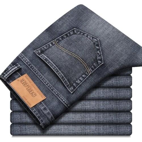 2021 Brand Dark Blue Regular Fit Leisure Long Trousers Famous Business Mens Jeans Denim Pants Slim Straight