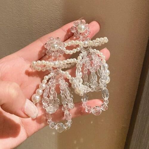 MWSONYA Korea Woman Flowers Earrings 2021 Trend Crystal Bowknot Earrings for Women Pearl Transparent Crystal Dangle Jewelry Gift