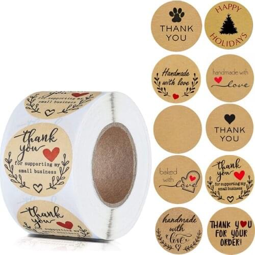 500 Sheets Round Shape Kraft Paper Handmade Gift Stickers Dessert Cake Bakery Thank You Sealing Sticker