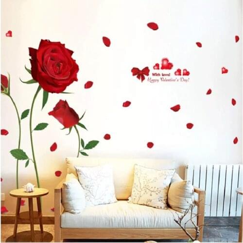 Wall Stickers Red Rose Wall Decal Mural Removable Flowers Modern Window Stickers Vinyl Art DIY Valentine Stickers Home Decor