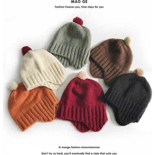 New Arrivals 2020 Children Boys Girls Hats Skullies Beanies Fur Ball Bomber Hat Fashion Winter Warm Knitted Kids Hats and Caps