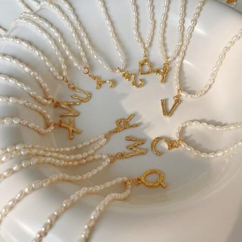 New 925 Sterling Silver Necklace Freshwater Pearl Chain English Letter Pendant Necklace For Women Girls Fine Jewelry
