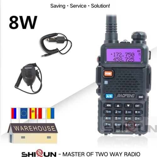 Upgrade Baofeng UV-5R 8W Walkie Talkie with Microphone / Car Charger Cable Optional Ham Radio Dual Band High Mid Low Power Modes