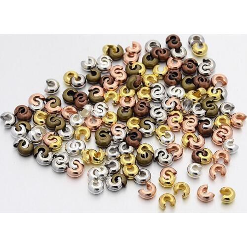 100pcs Iron Round End Crimp Beads Covers Dia 3mm 4mm 5mm Gold Silver Color Stopper Spacer Beads For DIY Jewelry Making Findings