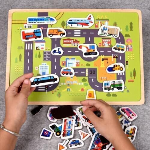 New Wooden Magnetic Puzzle Animal and Traffic Vehicle Game Children Baby Early Educational Learning Toys Jigsaw Puzzles for Kids