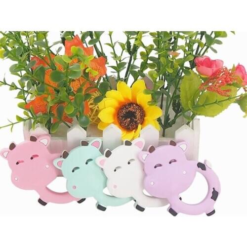 Chenkai 5PCS Silicone Cow Teether Baby Animal Cute Teether For DIY Baby Nursing Chewing Teether Chain Pendant Necklace Toy