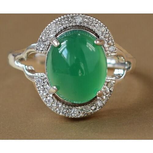 Drop Shipping Womens blue Chalcedony Ring Natural Green Agate Egg Sliver S925 Jade Ring Gift for Females Fine Jewelry