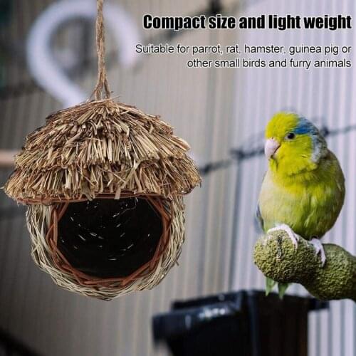 Bird Nest Handmade Woven Straw Bird Cage Parrot Nesting Hanging Breeding Cave Hatching House Hut For Parakeet Hamster Gerbil