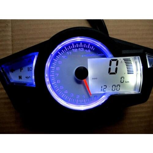 SAMDO Adjustable 14000RPM Motorcycle LCD Digital Odometer Speedometer Tachometer Gauge Kmh/ Mph ( White Dial )