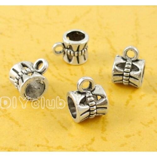 120pcs-Antique Silver Tone Bail Beads Charms, Spacer Beads 10x7x7mm