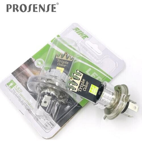 Rike H4 P43t Motorcycle LED Headlight Bulb AC & DC with 3 Color Light Beam