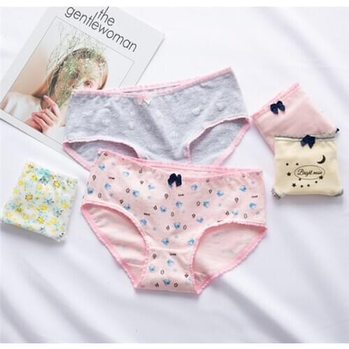 4Pcs/lot Panties Women Underwear Briefs Breathable Underpants Girls Soft Panty waist size girls briefs T811-4