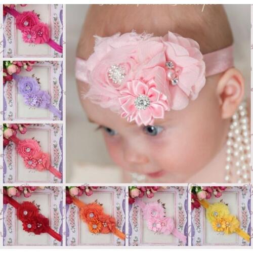 YH437 Cute Baby Rose Flower Band Chiffon Lace Baby Headband Ribbon Elasticity Hair Accessories Headwear