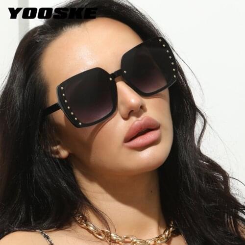 YOOSKE Vintage Square Oversized Sunglasses Women Men Transparent Sun Glasses Brand Designer Eyewear UV400 Rivet decoration