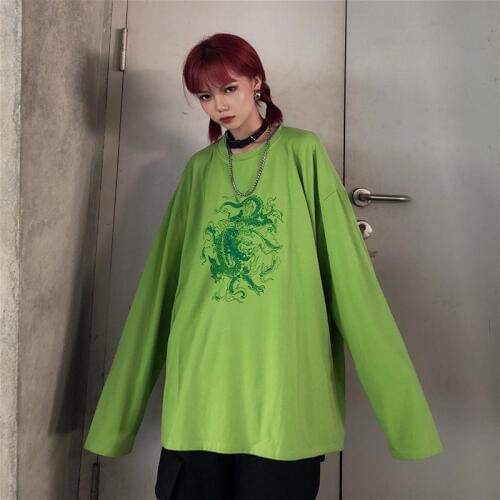 Green t-shirt chemise dropshipping female o-neck Cotton Hip hop casual tee tops Harajuku gothic Dragon shirt short-sleeved vegan