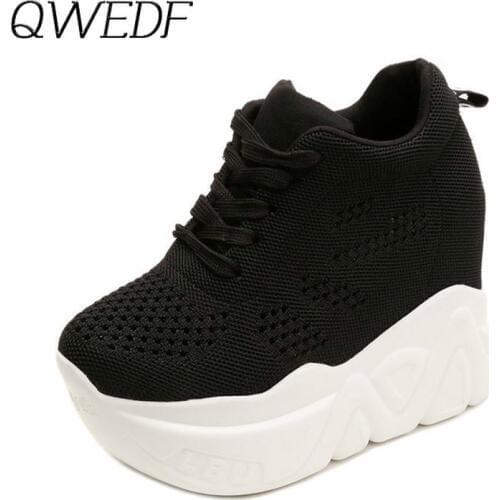 2019 Women Comfortable Mesh Chunky Shoes Wedges Thick Sole Women Casual Sneakers Fashion Increased 6cm Platform Shoes K1-12