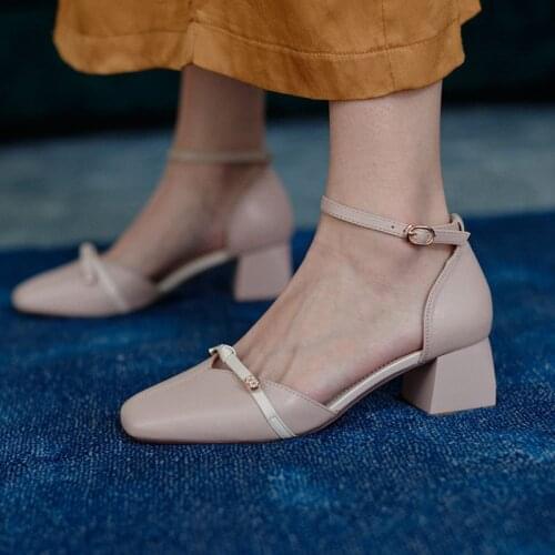 COOLULU 2020 Women Ankle Strap Pumps Square Mid Heel Pumps Women Shoes D'orsay Pumps Ladies Casual Pumps Big Size 33-43