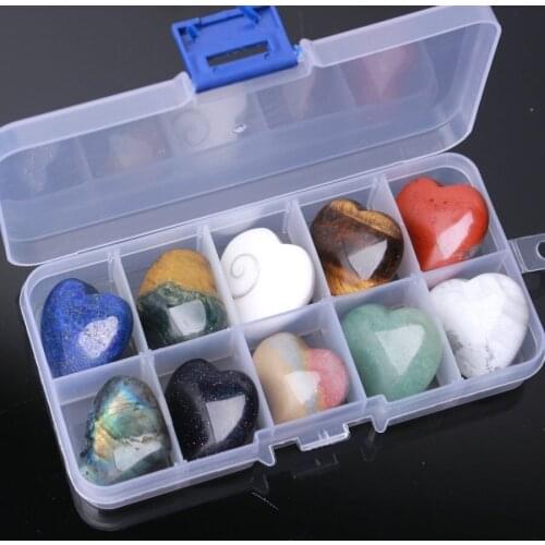 1box 10kinds of Heart-shaped pendant ornament crystal Reiki Chakra Collection Gifts