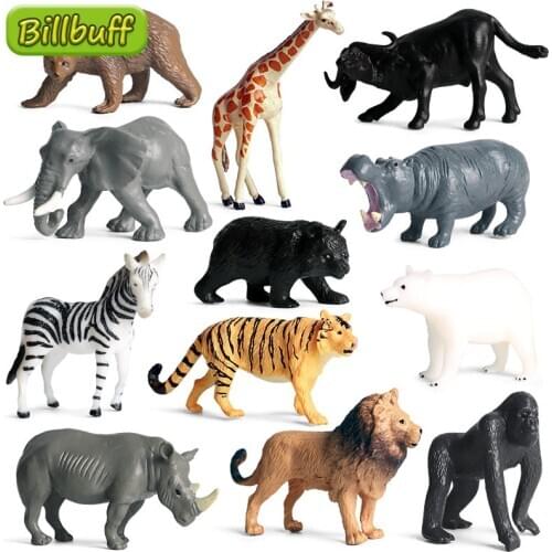 12pcs Simulation Wild Animal Model Toy Mini Animal Lion Tiger Chicken Duck Cow Poultry Child PVC Figures Dolls Toy children Gift