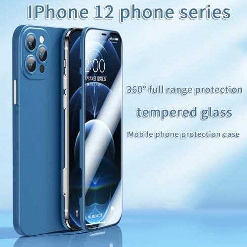 360 Full Anti-Fingerprints Tempered Glass 2 in 1 Shockproof Phone Case For iPhone 12 Pro Max Dustproof Screen Protector Cover