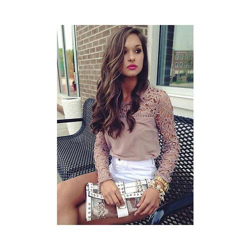 2018 Blouse Women Formal Top Sexy Lace Blusas Crochet Embroidery Tops Long Sleeve Blouses Shirt Casual Loose Shirts