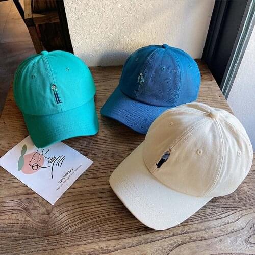 2021 Korean Pure Color Embroidery Baseball Cap Versatile Cute Cartoon Villain Soft Top Sunshade Simple Adjustable Trucker Hat