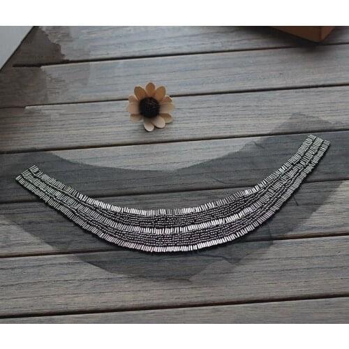 4pc 21x6cm Neckline Beaded Patch Embroidered Applique Patches For Clothing Parches Bordados Ropa Stickers For Clothes DIY AC0775