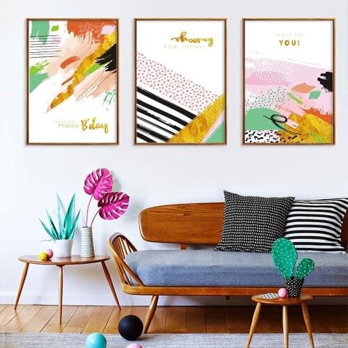 Abstract Geometric Color Oil Painting Blessing Phrase Canvas Painting Poster Wall Art Pictures For Living Room Home Decor Mural